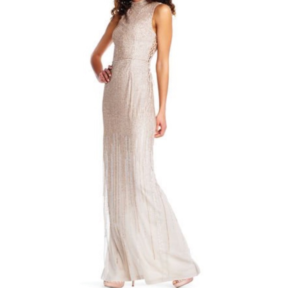 Adrianna Papell Sequin Beaded Mock Neck Gown